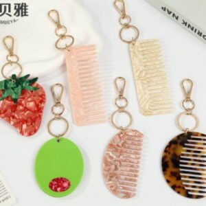 Keychain Mini Fresh Acetate Plate Comb – Anti-Static Portable Travel Comb with Chain, Premium Fashionable Hair Comb